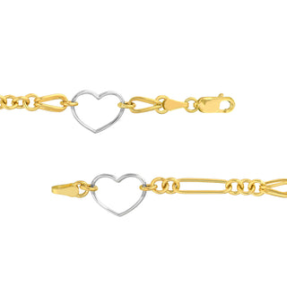 Two Tone Heart and Link Station Bracelet