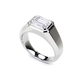 Rectangular Frame 14K White Gold 2.00 Carat Emerald Cut Lab Grown Diamond Ring