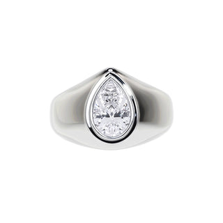 Domed 14K White Gold 2.00 Carat Pear Shape Lab Grown Diamond Ring