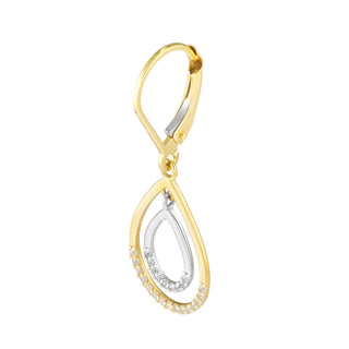 Two-tone CZ Double Framed Teardrop Dangle Earrings