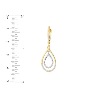 Two-tone CZ Double Framed Teardrop Dangle Earrings