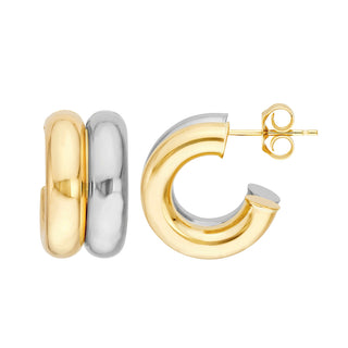 15mm Small Double Two-Tone Open Hoop Earrings