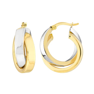 15mm Two-Tone Criss-Cross Tube Round Hoop Earrings